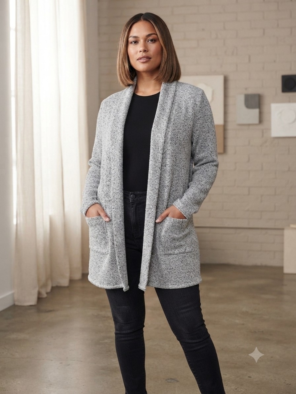 Roots Light Gray Open-Front Women's Oversized Cardigan Size Med